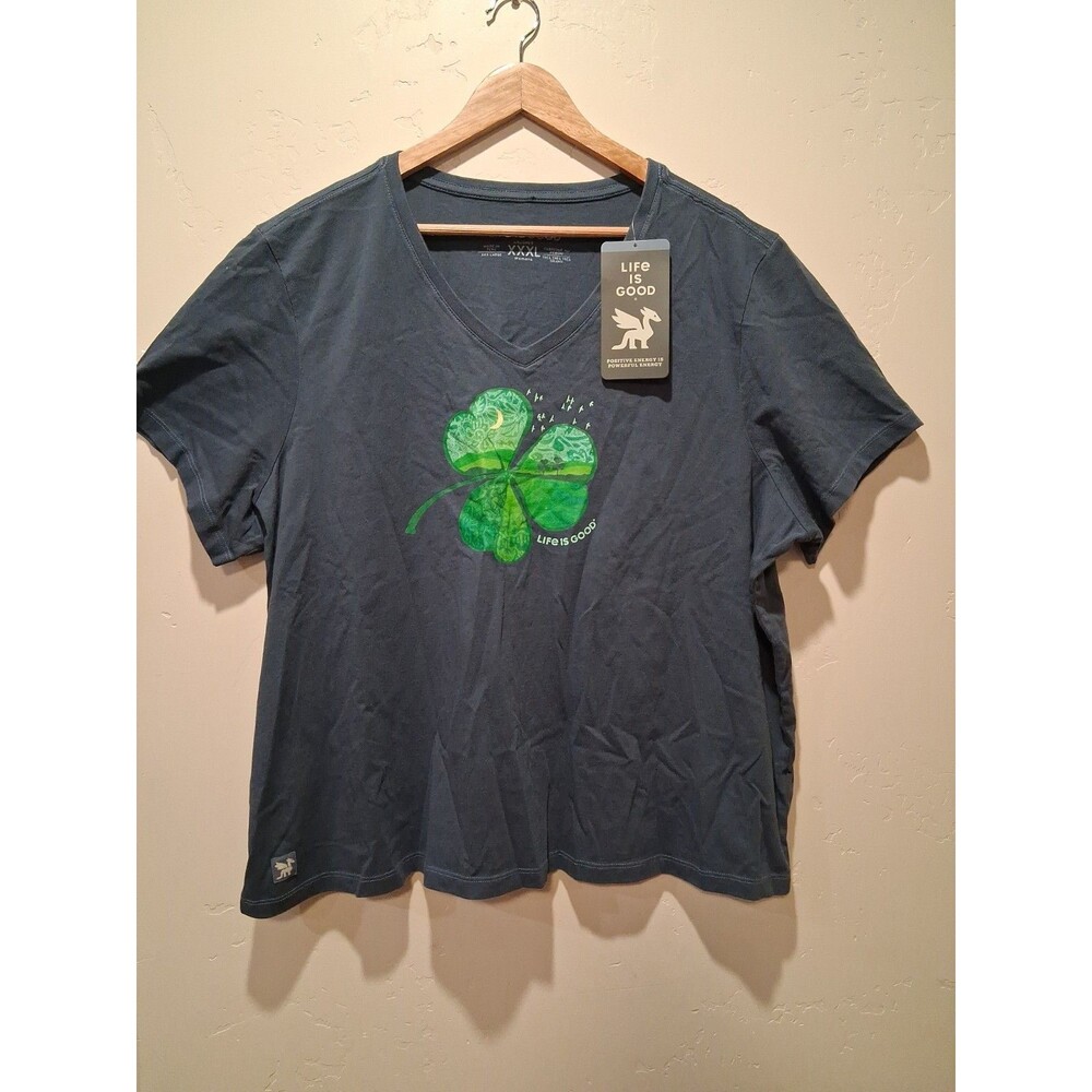 Life‎ is Good Womens XXXL Cloverfield Clover Shirt Navy Crusher Tee 100% Cotton